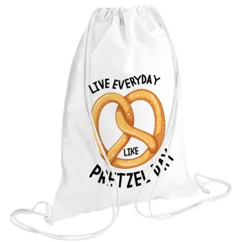 The office, Live every day like pretzel day, Τσάντα πλάτης πουγκί GYMBAG λευκή (28x40cm)