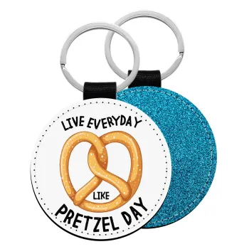 The office, Live every day like pretzel day, Μπρελόκ Δερματίνη, στρογγυλό ΜΠΛΕ (5cm)