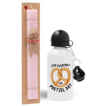 The office, Live every day like pretzel day, Easter Set, metallic aluminum bottle (500ml) & aromatic flat Easter candle (30cm) (PINK)