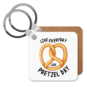 The office, Live every day like pretzel day, Μπρελόκ Ξύλινο τετράγωνο MDF