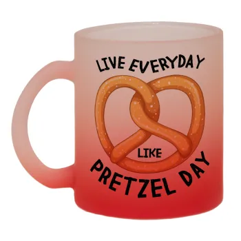 The office, Live every day like pretzel day, Κούπα γυάλινη δίχρωμη με βάση το κόκκινο ματ, 330ml