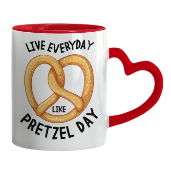 The office, Live every day like pretzel day, Κούπα καρδιά χερούλι κόκκινη, κεραμική, 330ml