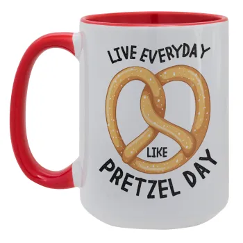 The office, Live every day like pretzel day, Κούπα Mega 15oz, κεραμική Κόκκινη, 450ml