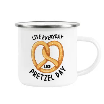 The office, Live every day like pretzel day, Metallic enamel cup white 360ml