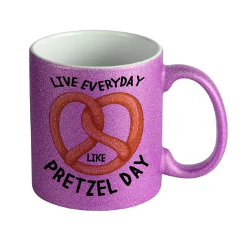 The office, Live every day like pretzel day, Κούπα Μωβ Glitter που γυαλίζει, κεραμική, 330ml