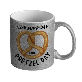 The office, Live every day like pretzel day, Κούπα Ασημένια Glitter που γυαλίζει, κεραμική, 330ml