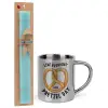 Easter Set, metallic thermal cup (300ml) & aromatic flat Easter candle (30cm) (TURQUOISE)