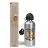 Easter Set, metallic silver aluminum water bottle (500ml) & aromatic flat Easter candle (30cm) (GRAY)
