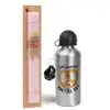 Easter Set, metallic Silver aluminum water bottle (500ml) & scented flat Easter candle (30cm) (PINK)