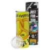 Neon Yellow Travel Tumbler θερμό, μεταλλικό καλαμάκι(Ανωξείδωτο 304 Food grade, BPA free, 600ml)