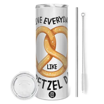 The office, Live every day like pretzel day, Tumbler stainless steel 600ml, with metal straw & cleaning brush