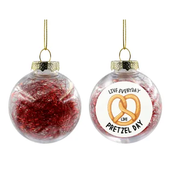 The office, Live every day like pretzel day, Transparent Christmas tree ball ornament with red filling 8cm