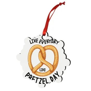 The office, Live every day like pretzel day, Christmas ornament snowflake wooden 7.5cm