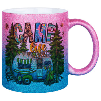 Camp Life, Κούπα Χρυσή/Μπλε Glitter, κεραμική, 330ml