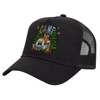 Camp Life, Trucker Hat with Mesh, Black, (COTTON, KIDS, UNISEX, ONE SIZE)