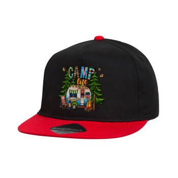 Camp Life, Καπέλο παιδικό snapback, 100% Βαμβακερό, Μαύρο/Κόκκινο