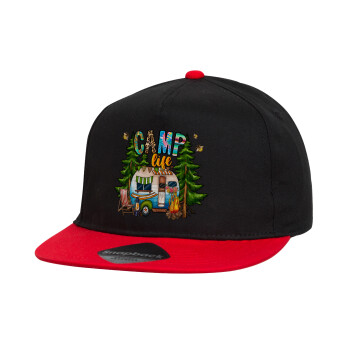 Camp Life, Καπέλο παιδικό Flat Snapback, Μαύρο/Κόκκινο (100% ΒΑΜΒΑΚΕΡΟ, ΠΑΙΔΙΚΟ, UNISEX, ONE SIZE)