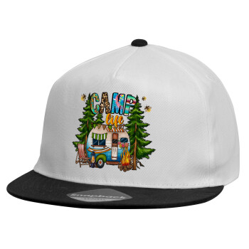 Camp Life, Καπέλο παιδικό Flat Snapback, Λευκό (100% ΒΑΜΒΑΚΕΡΟ, ΠΑΙΔΙΚΟ, UNISEX, ONE SIZE)