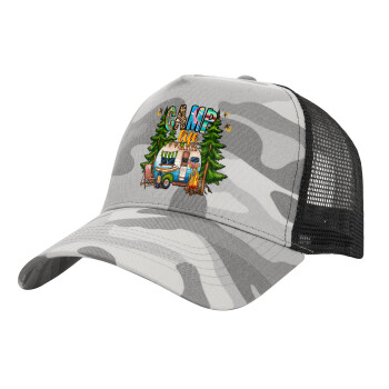 Camp Life, Adult Structured Trucker Hat, with Mesh, (Camouflage) Army Camo (100% COTTON, ADULT, UNISEX, ONE SIZE)