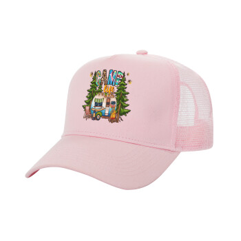 Camp Life, Καπέλο Ενηλίκων Structured Trucker, με Δίχτυ, ΡΟΖ (100% ΒΑΜΒΑΚΕΡΟ, ΕΝΗΛΙΚΩΝ, UNISEX, ONE SIZE)