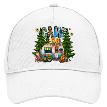 Camp Life, Adult Baseball Cap, Drill, White (100% COTTON, ADULT, UNISEX, ONE SIZE)