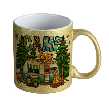 Camp Life, Κούπα Χρυσή Glitter που γυαλίζει, κεραμική, 330ml