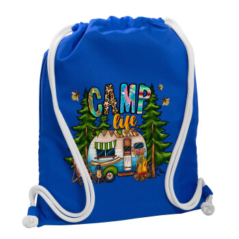 Camp Life, Τσάντα πλάτης πουγκί GYMBAG Μπλε, με τσέπη (40x48cm) & χονδρά κορδόνια