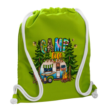 Camp Life, Τσάντα πλάτης πουγκί GYMBAG LIME GREEN, με τσέπη (40x48cm) & χονδρά κορδόνια