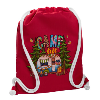 Camp Life, Τσάντα πλάτης πουγκί GYMBAG Κόκκινη, με τσέπη (40x48cm) & χονδρά κορδόνια