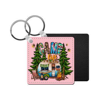 Camp Life, Μπρελόκ Δερματίνη, τετράγωνο ΜΑΥΡΟ (5x5cm)