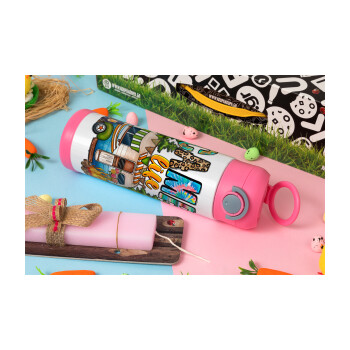 Camp Life, Easter candle, Childrens hot water bottle, stainless steel, with safety straw, PINK (500ml)
