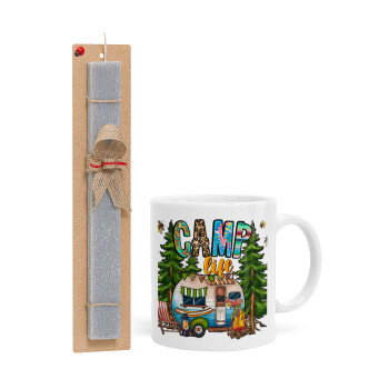 Camp Life, Easter Set, Ceramic Cup (330ml) & Easter aromatic flat candle (30cm) (GRAY)