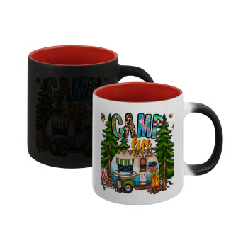 Camp Life, Κούπα Μαγική εσωτερικό κόκκινο, κεραμική, 330ml που αλλάζει χρώμα με το ζεστό ρόφημα