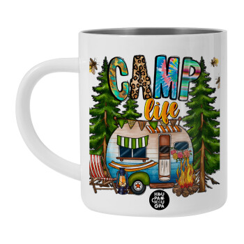 Camp Life, Λευκή Ανοξείδωτη Μεταλλική Κούπα 450ml - Διπλού Τοιχώματος 