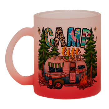 Camp Life, Κούπα γυάλινη δίχρωμη με βάση το κόκκινο ματ, 330ml