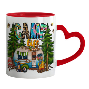 Camp Life, Mug heart red handle, ceramic, 330ml