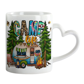 Camp Life, Mug heart handle, ceramic, 330ml