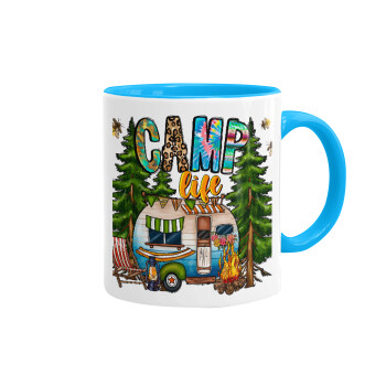 Camp Life, Mug colored light blue, ceramic, 330ml