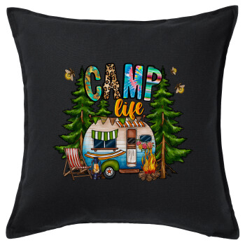 Camp Life, Μαξιλάρι καναπέ Μαύρο 100% βαμβάκι, περιέχεται το γέμισμα (50x50cm)
