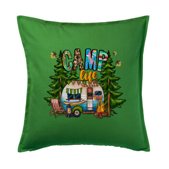 Camp Life, Μαξιλάρι καναπέ Πράσινο 100% βαμβάκι, περιέχεται το γέμισμα (50x50cm)
