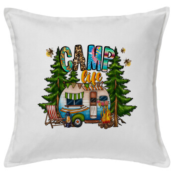 Camp Life, Μαξιλάρι καναπέ ΛΕΥΚΟ 100% βαμβάκι, περιέχεται το γέμισμα (50x50cm)