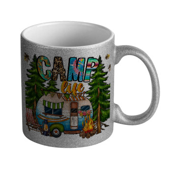 Camp Life, Κούπα Ασημένια Glitter που γυαλίζει, κεραμική, 330ml