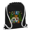 Backpack pouch GYMBAG Black, with pocket (40x48cm) & thick white cords