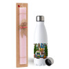 Easter Set, metallic stainless steel water bottle (750ml) & scented flat Easter candle (30cm) (PINK)