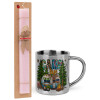 Easter Set, metallic thermal cup (300ml) & aromatic flat Easter candle (30cm) (PINK)