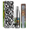 Easter Set, metallic stainless thermos flask (500ml) & scented flat Easter candle (30cm) (GRAY)