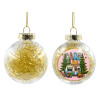 Transparent Christmas tree ball ornament with gold filling 8cm