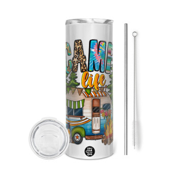 Camp Life, Eco friendly stainless steel tumbler 600ml, with metal straw & cleaning brush