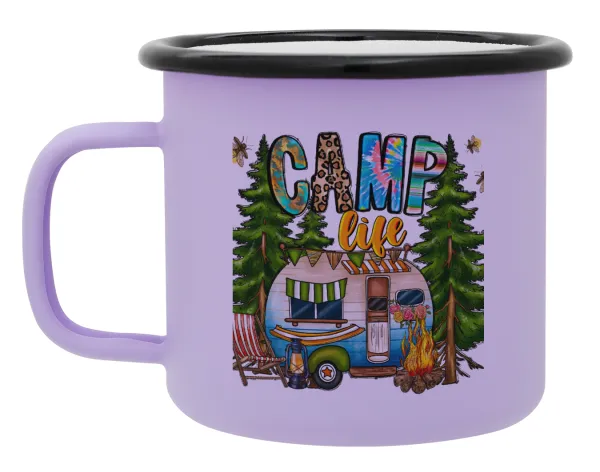 Camp Life — Metal enamel mug, matte light pastel purple, 360ml