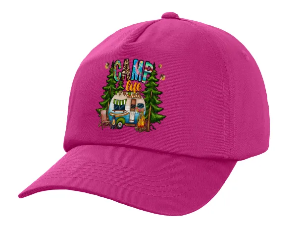 Camp Life — Children's Baseball Cap, 100% Cotton Twill, Fuchsia (COTTON, CHILDREN'S, UNISEX, ONE SIZE)
